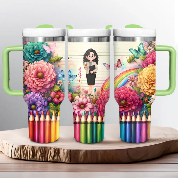 Floral Fantasy Teacher - Personalized Custom Tumbler With Handle - Teacher's Day, Appreciation Gift For Teacher