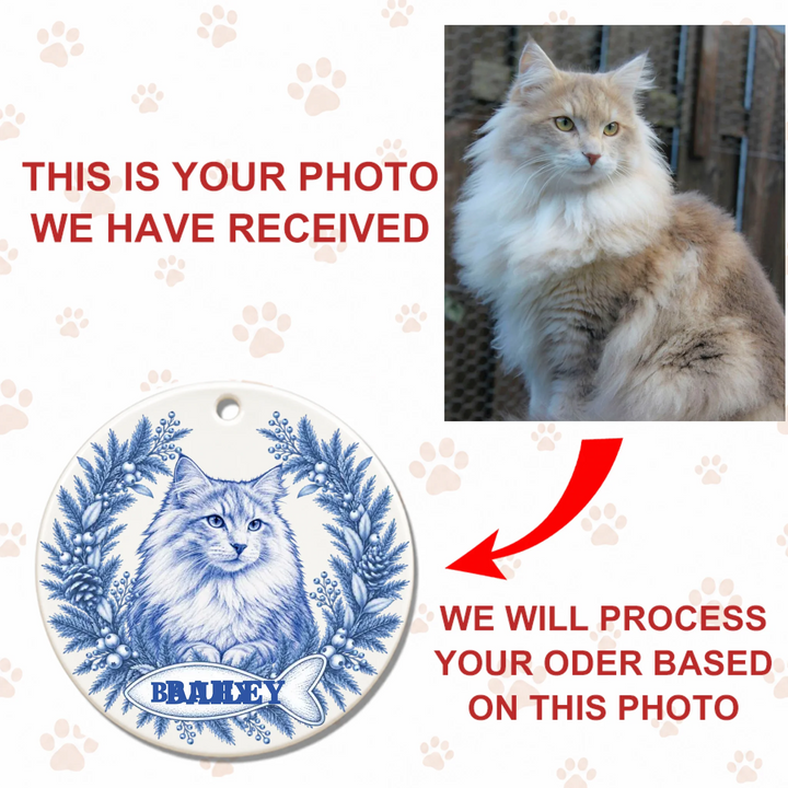 Photo Cat Christmas Memorial - Ceramic Ornament - Christmas Gift For Pet Lovers