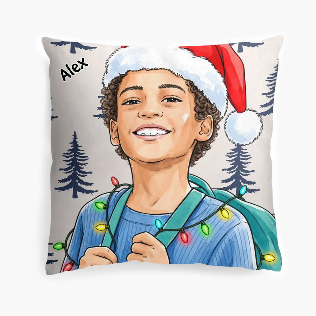 Custom Photo Watercolor Art - Personalized Pillow - Christmas Gift For Kids, Family