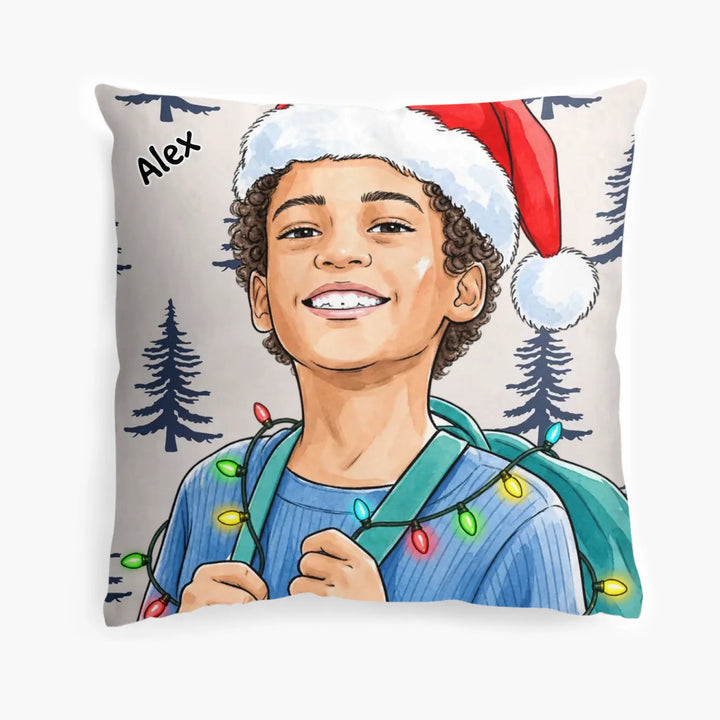 Custom Photo Watercolor Art - Personalized Pillow - Christmas Gift For Kids, Family