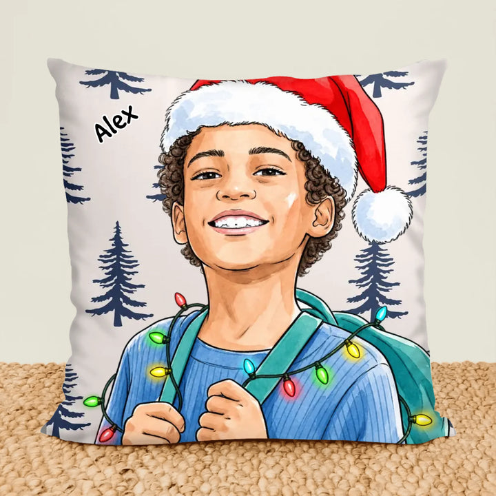 Custom Photo Watercolor Art - Personalized Pillow - Christmas Gift For Kids, Family