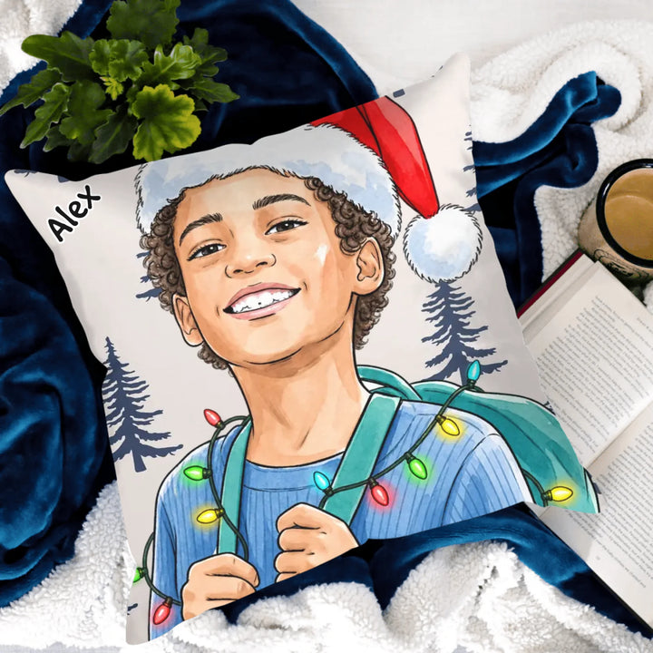 Custom Photo Watercolor Art - Personalized Pillow - Christmas Gift For Kids, Family