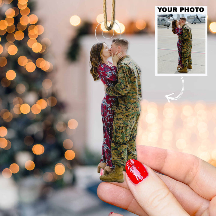 Welcome Kiss - Personalized Photo Mica Ornament - Christmas Gift For Family Members, Army Veterans And Service Members