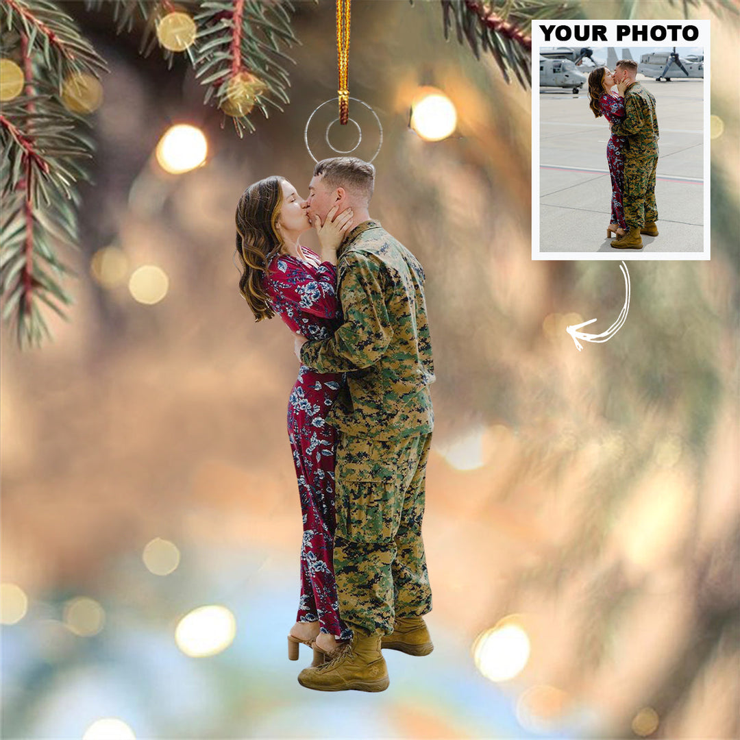 Welcome Kiss - Personalized Photo Mica Ornament - Christmas Gift For Family Members, Army Veterans And Service Members