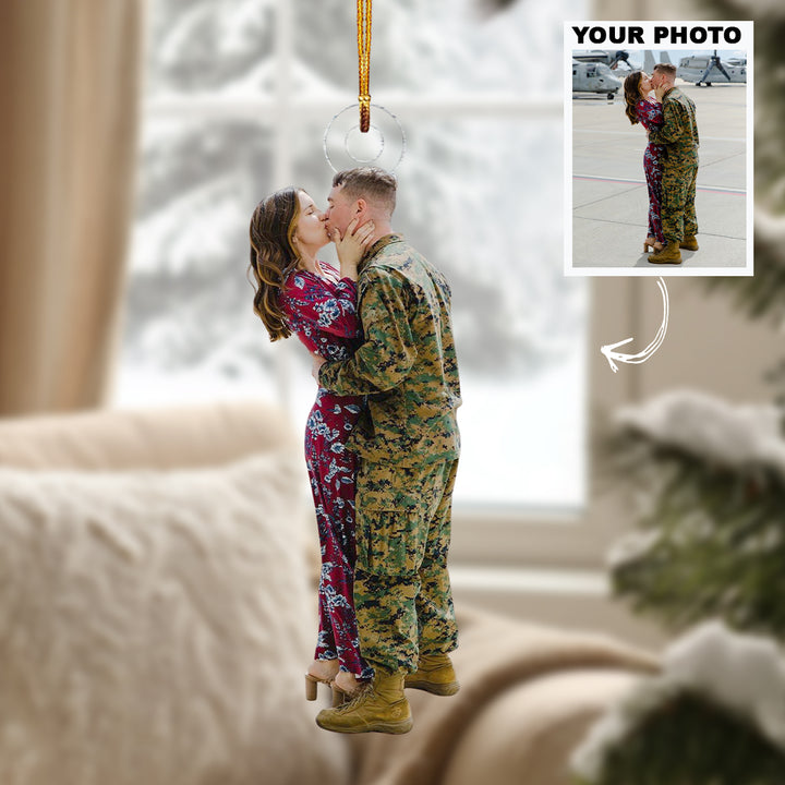 Welcome Kiss - Personalized Photo Mica Ornament - Christmas Gift For Family Members, Army Veterans And Service Members