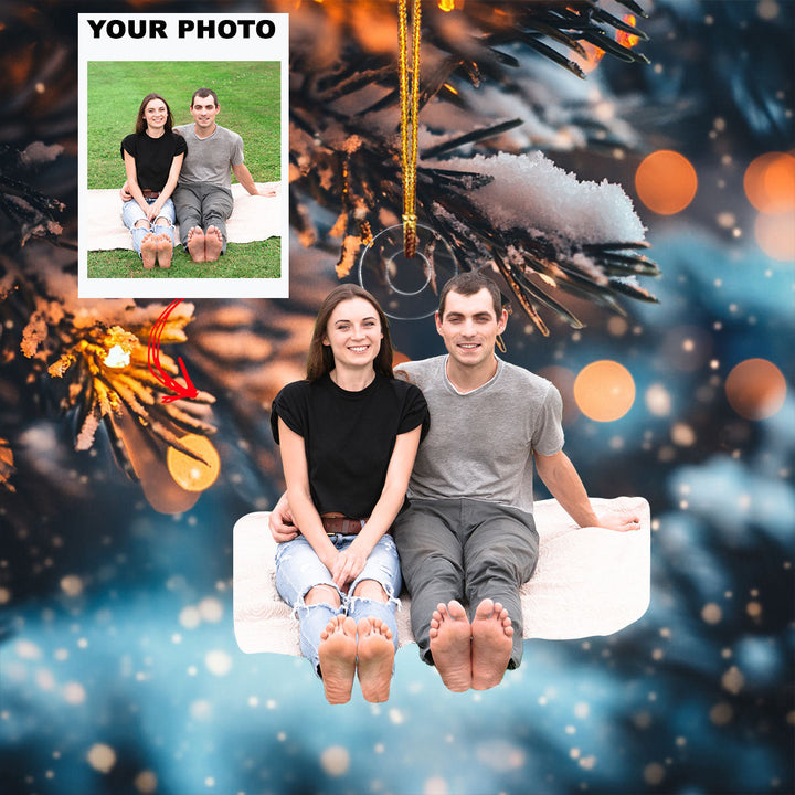 Love On The Lawn - Personalized Photo Mica Ornament - Christmas Gift For Couple, Family Members