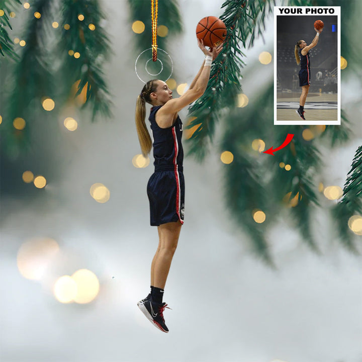 Basket of Cheer - Personalized Photo Mica Ornament - Christmas Gift For Sports Lovers