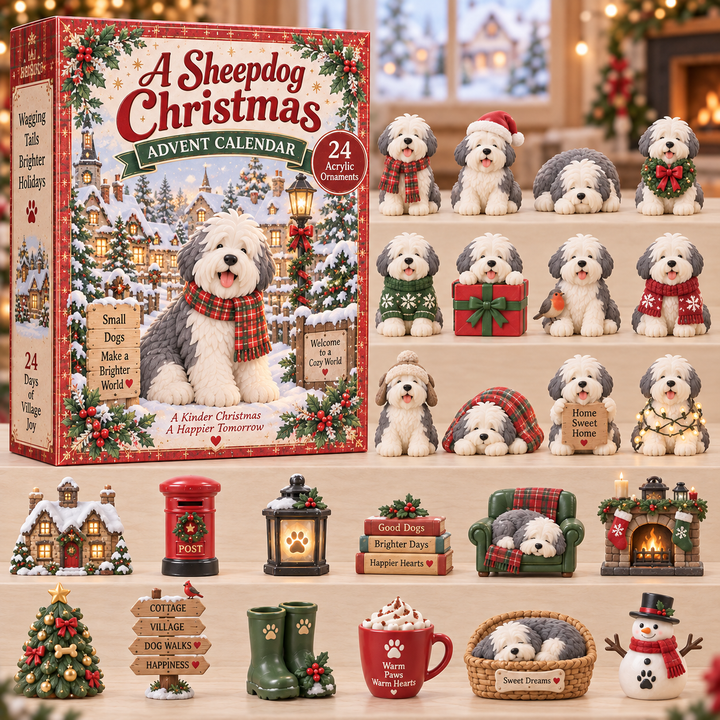 CHRISTMAS KICKOFF 40% OFF - A Sheepdog Christmas Advent Calendar 2026 - 24-Day Festive Countdown, Acrylic Charms Blind Box - Gift For Old English Sheepdog Lovers AC0TH374