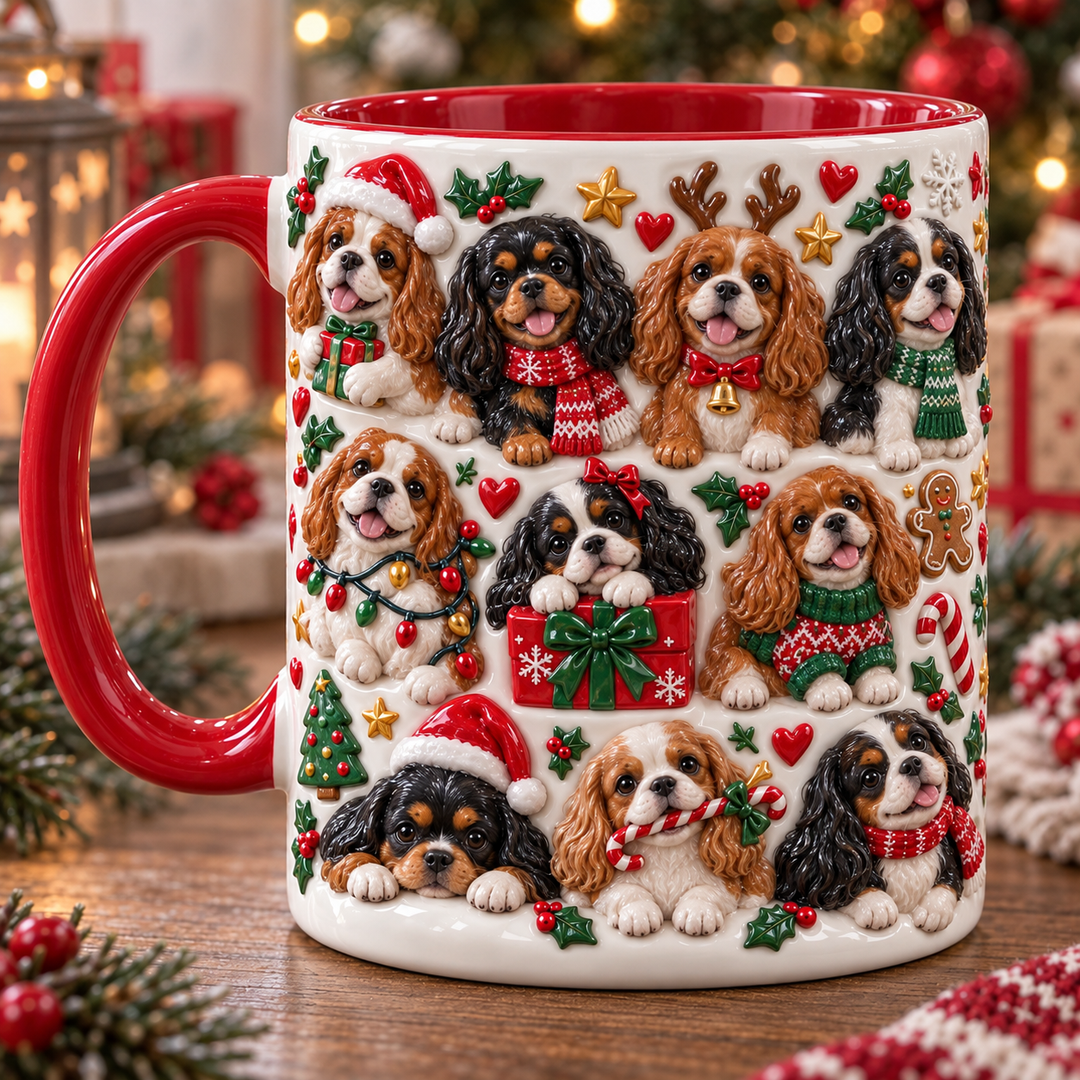A Cavalier Bunch Christmas 3D Effect Printed Accent Mug NCU0TM126