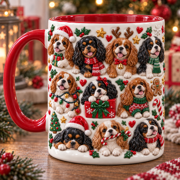 A Cavalier Bunch Christmas 3D Effect Printed Accent Mug NCU0TM126