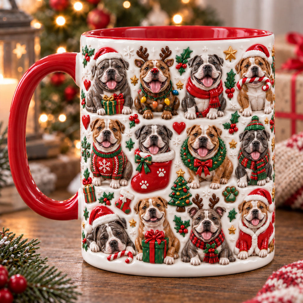 A Pit Bull Bunch Christmas 3D Effect Printed Accent Mug NCU0TM152