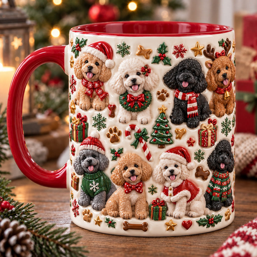A Poodle Bunch Christmas 3D Effect Printed Accent Mug NCU0TM157
