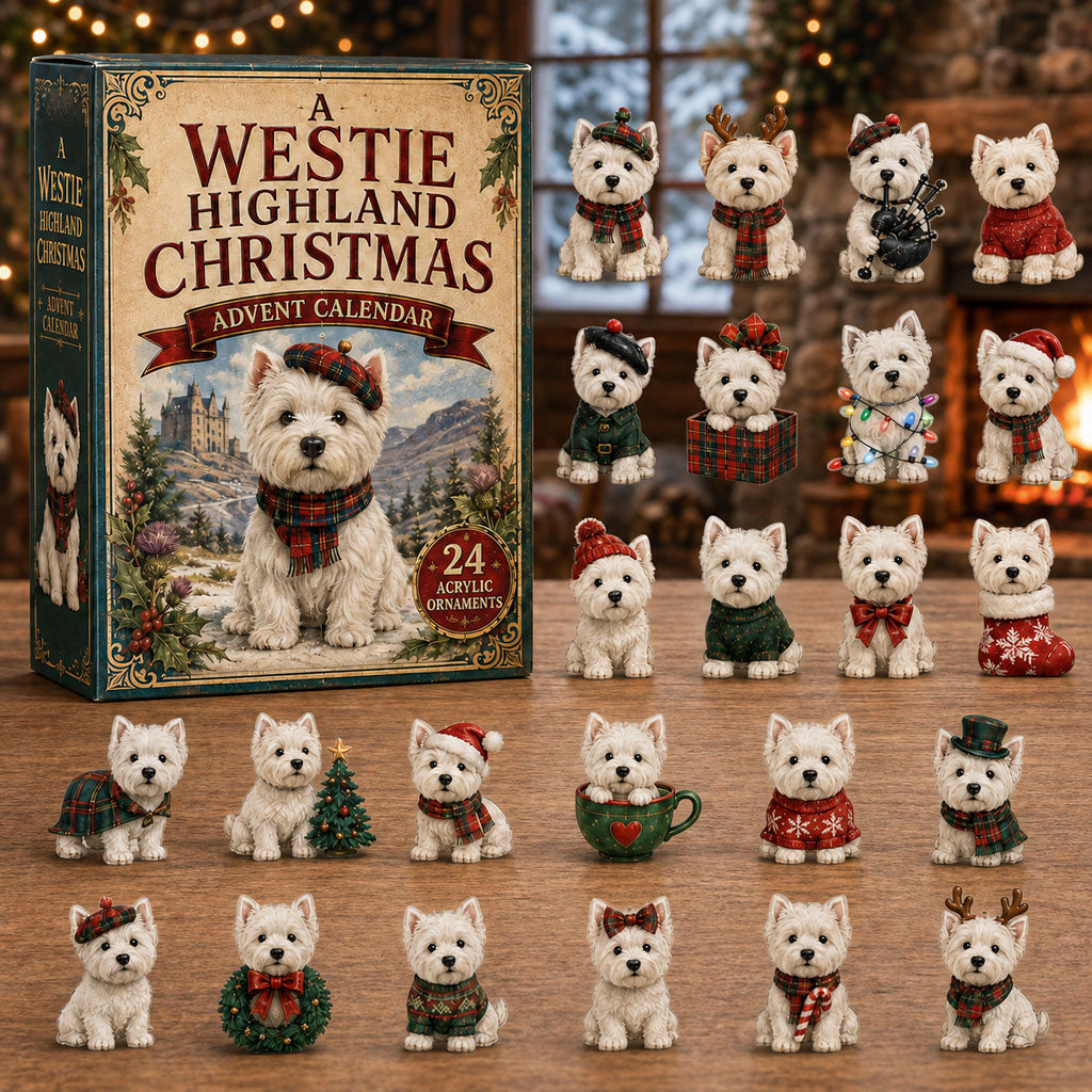 CHRISTMAS KICKOFF 40% OFF - A Westie Highland Christmas Advent Calendar 2026 - 24-Day Festive Countdown, Acrylic Charms Blind Box - Gift For Dog Lovers AC0NT096