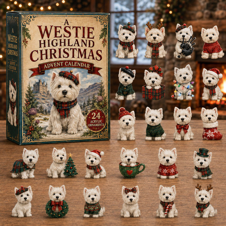 CHRISTMAS KICKOFF 40% OFF - A Westie Highland Christmas Advent Calendar 2026 - 24-Day Festive Countdown, Acrylic Charms Blind Box - Gift For Dog Lovers AC0NT096