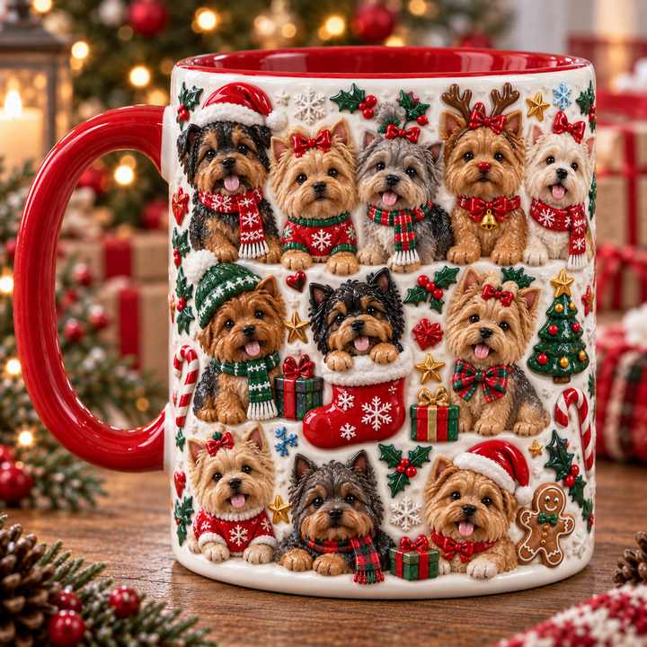 A Yorkie Bunch Christmas 3D Effect Printed Accent Mug NCU0TM129