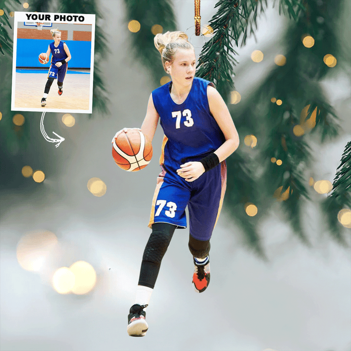 Action Pose - Personalized Photo Mica Ornament - Gift For Basketball Lovers, Family Members