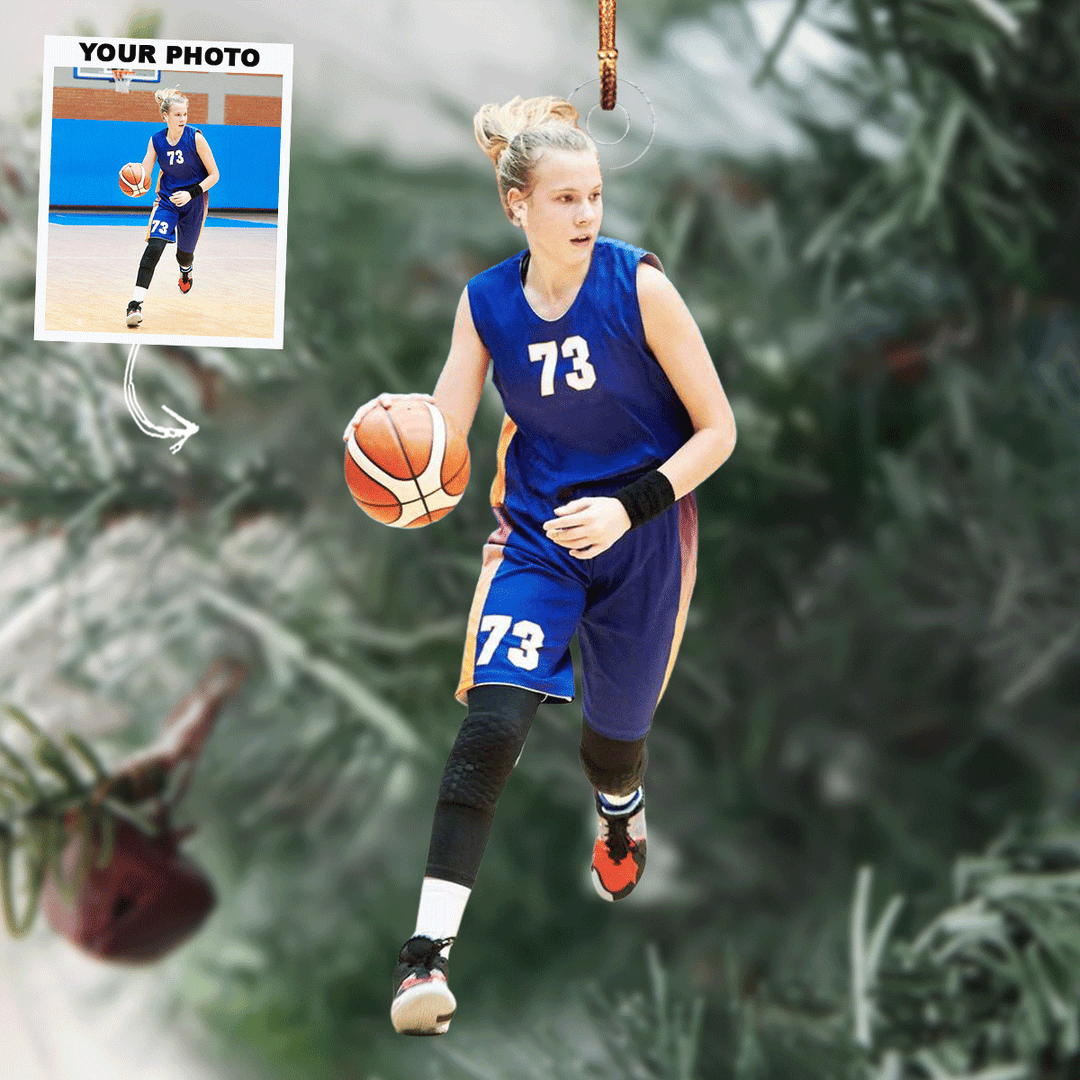 Action Pose - Personalized Photo Mica Ornament - Gift For Basketball Lovers, Family Members