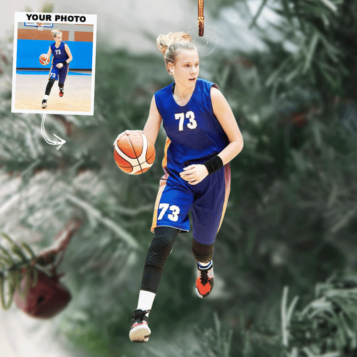 Action Pose - Personalized Photo Mica Ornament - Gift For Basketball Lovers, Family Members