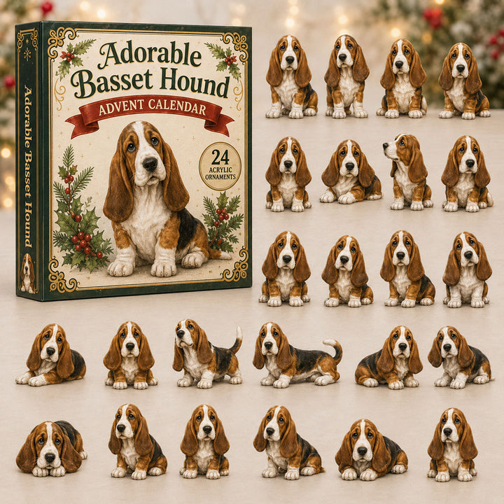 CHRISTMAS KICKOFF 40% OFF - Adorable Basset Hound Advent Calendar 2026 - 24-Day Festive Countdown, Acrylic Charms Blind Box - Gift For Dog Lovers AC0NT121
