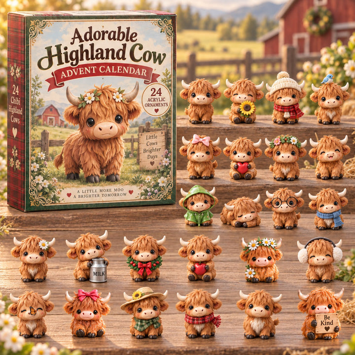 CHRISTMAS KICKOFF 40% OFF - Adorable Highland Cow Advent Calendar 2026 - 24-Day Festive Countdown, Acrylic Charms Blind Box - Gift For Highland Cow Lovers AC0NT356