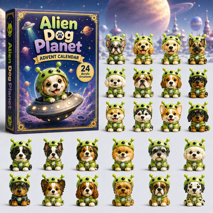 CHRISTMAS KICKOFF 40% OFF - Alien Dog Planet Advent Calendar 2026 - 24-Day Festive Countdown, Acrylic Charms Blind Box - Gift For Alien Lovers AC0HA187
