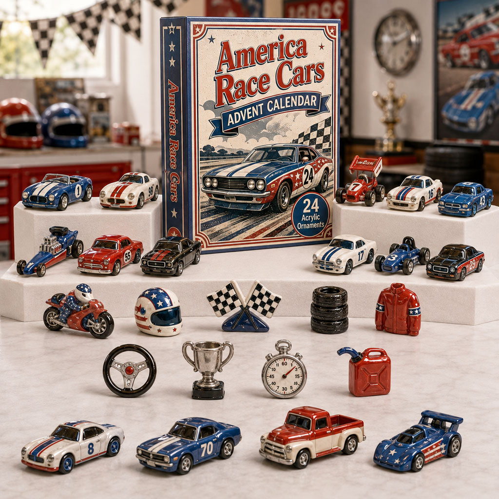 CHRISTMAS KICKOFF 40% OFF - America Race Cars Advent Calendar 2026 - 24-Day Festive Countdown, Acrylic Charms Blind Box - Gift For Car Lovers AC0TH201