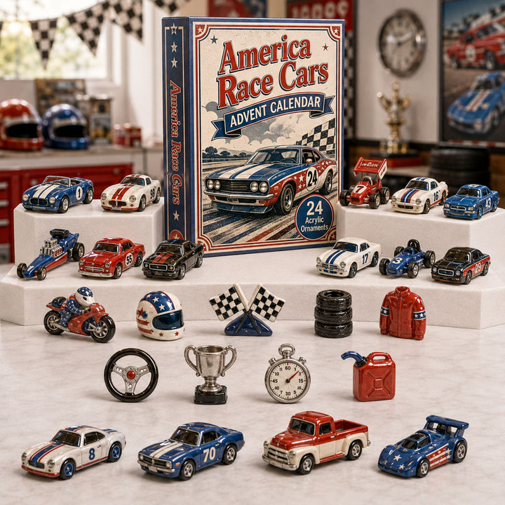 CHRISTMAS KICKOFF 40% OFF - America Race Cars Advent Calendar 2026 - 24-Day Festive Countdown, Acrylic Charms Blind Box - Gift For Car Lovers AC0TH201