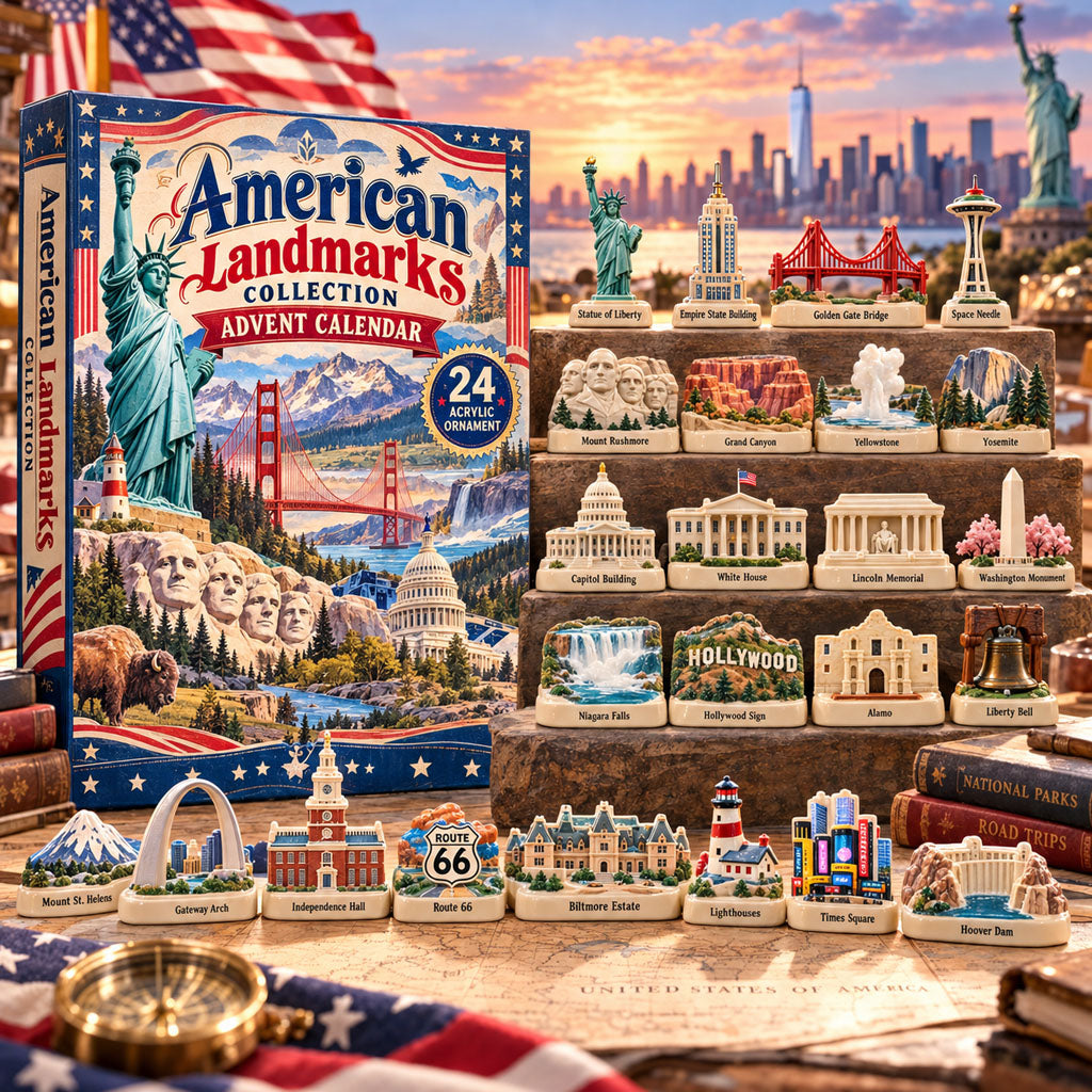 CHRISTMAS KICKOFF 40% OFF - American Landmarks Collection Advent Calendar 2026 - 24-Day Festive Countdown, Acrylic Charms Blind Box - Gift For American Patriots AC0HA560
