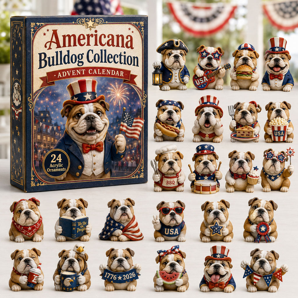 CHRISTMAS KICKOFF 40% OFF - Americana Bulldog Collection Advent Calendar 2026 - 24-Day Festive Countdown, Acrylic Charms Blind Box - Gift For Bulldog Lovers AC0TH083