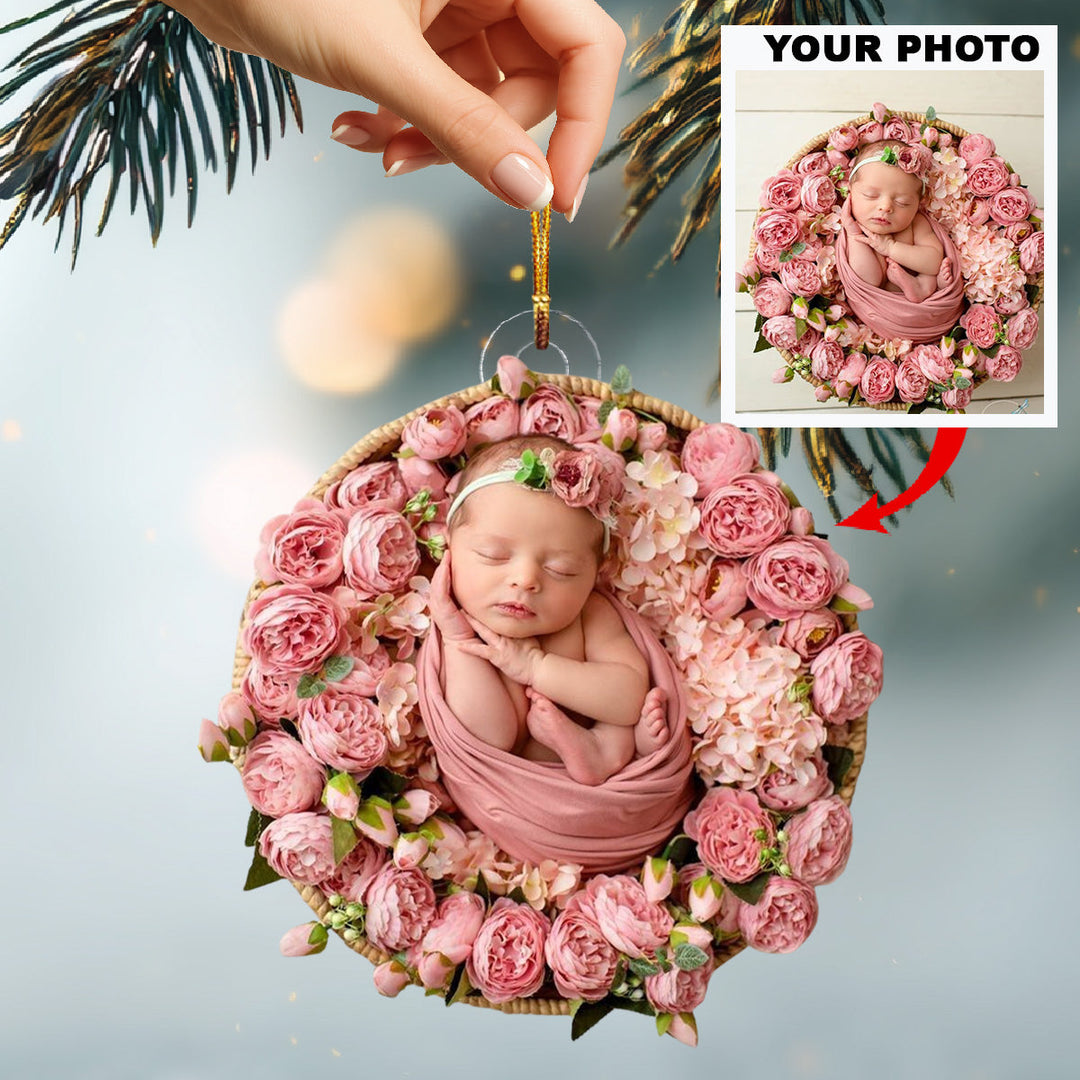 Angel Blooming In Flowers - Personalized Photo Mica Ornament - Christmas Gift For Family Members