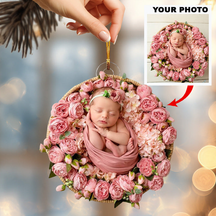 Angel Blooming In Flowers - Personalized Photo Mica Ornament - Christmas Gift For Family Members