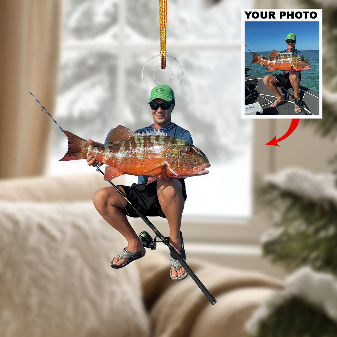 Angler Big Win - Personalized Photo Mica Ornament - Christmas Gift For Fishing Lovers