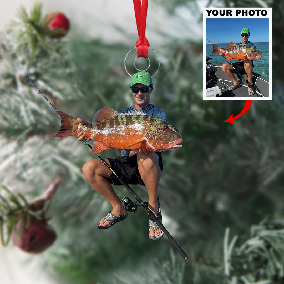 Angler Big Win - Personalized Photo Mica Ornament - Christmas Gift For Fishing Lovers