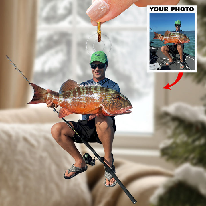 Angler Big Win - Personalized Photo Mica Ornament - Christmas Gift For Fishing Lovers