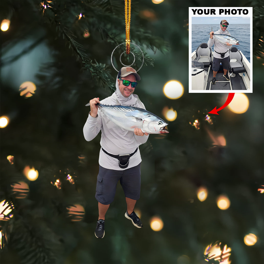 Angler Victory - Personalized Photo Mica Ornament - Christmas Gift For Fishing Lovers