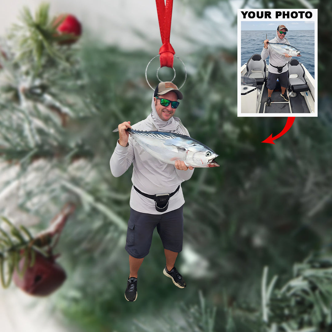 Angler Victory - Personalized Photo Mica Ornament - Christmas Gift For Fishing Lovers