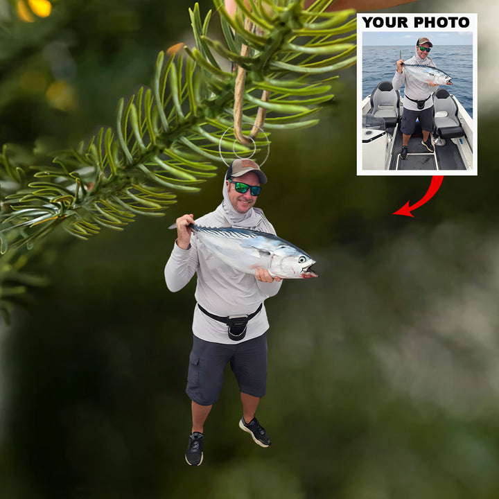 Angler Victory - Personalized Photo Mica Ornament - Christmas Gift For Fishing Lovers