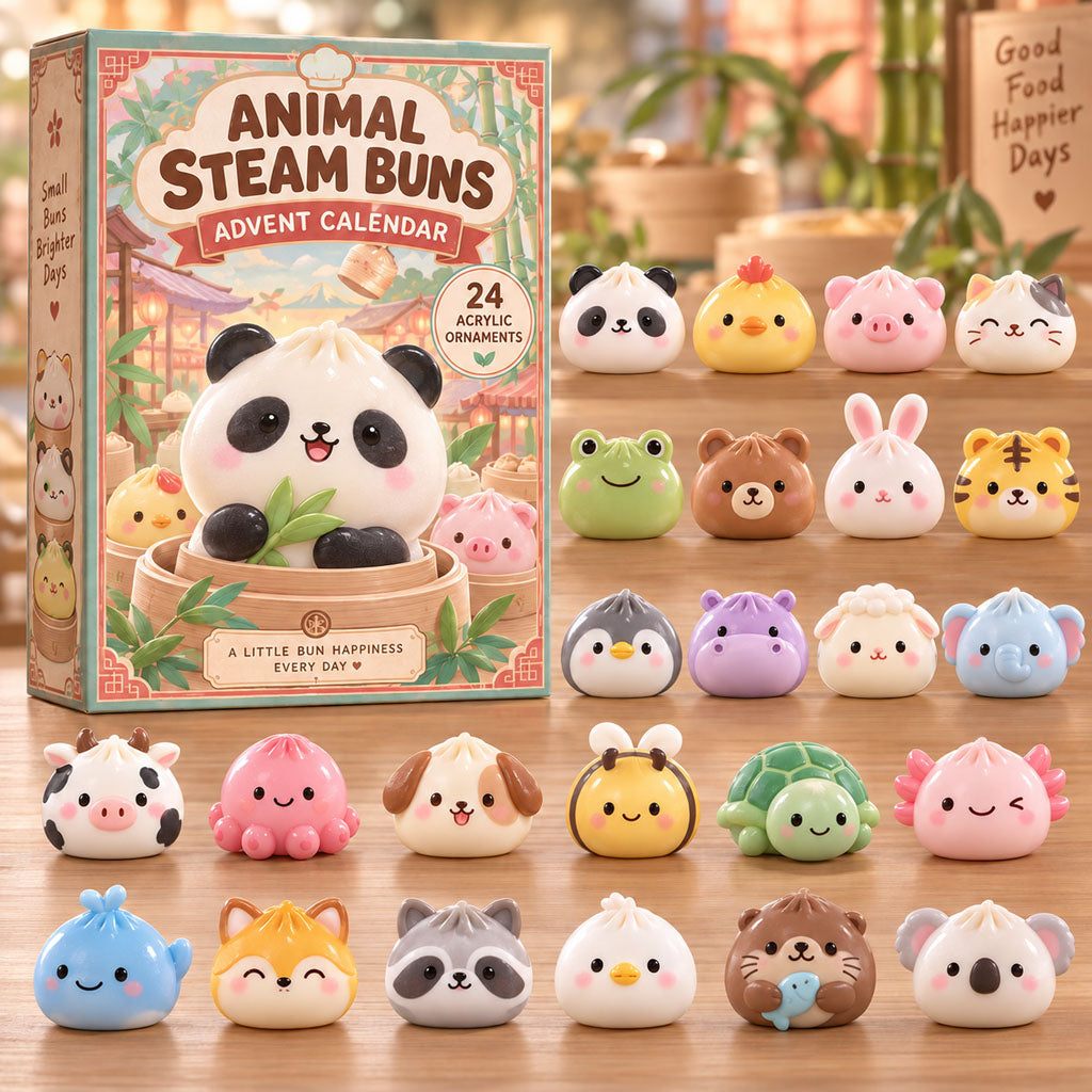 CHRISTMAS KICKOFF 40% OFF - Animal Steam Buns Advent Calendar 2026 - 24-Day Festive Countdown, Acrylic Charms Blind Box - Gift For Steam Bun Lovers AC0TM377
