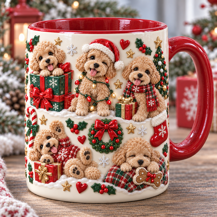 Apricot Poodle Silly Moment Christmas 3D Effect Printed Accent Mug NCU0HA098