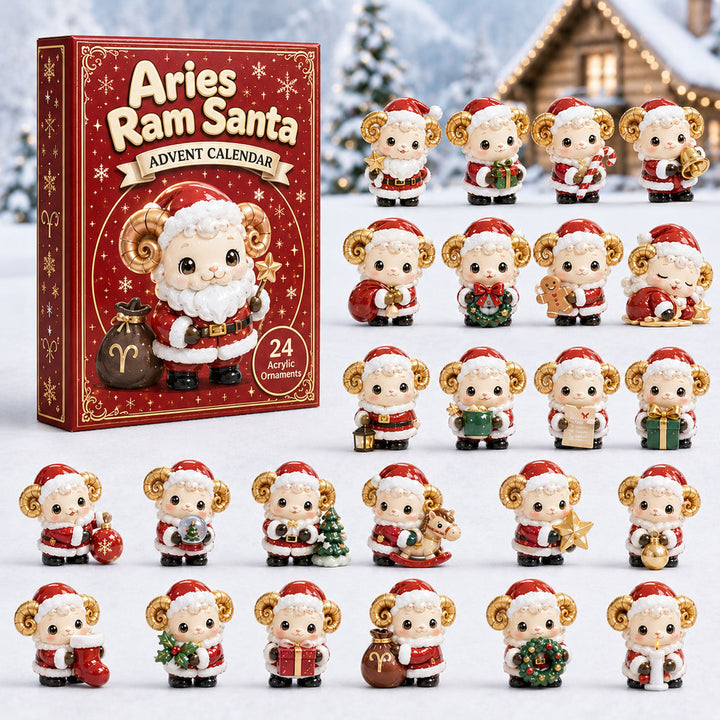 CHRISTMAS KICKOFF 40% OFF - Aries Ram Santa Advent Calendar 2026 - 24-Day Festive Countdown, Acrylic Charms Blind Box - Gift For Astrology Lovers AC0HA195