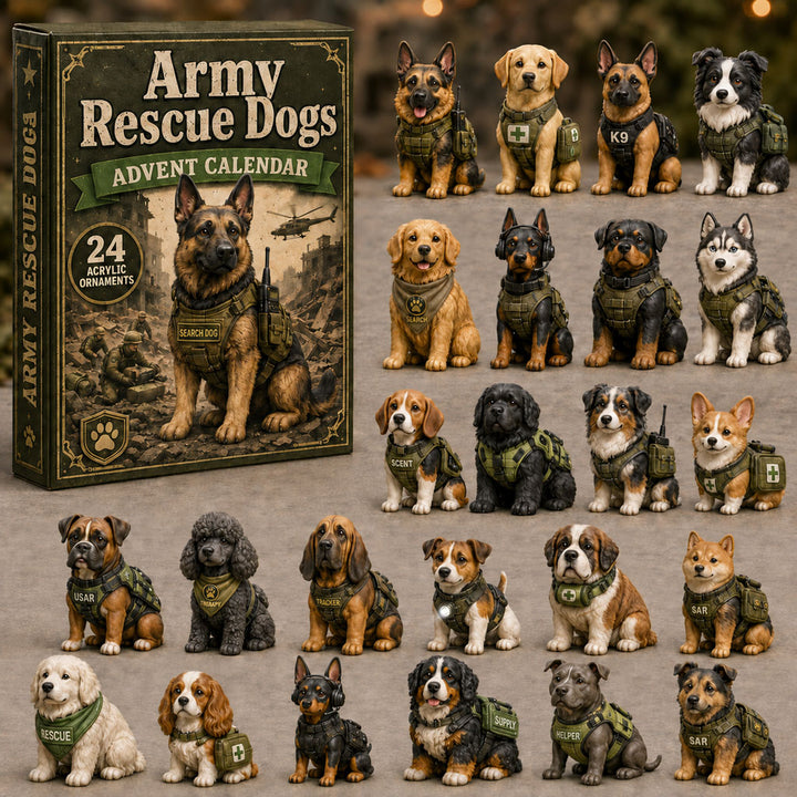 CHRISTMAS KICKOFF 40% OFF - Army Rescue Dogs Advent Calendar 2026 - 24-Day Festive Countdown, Acrylic Charms Blind Box - Gift For Dog Lovers AC0NT041