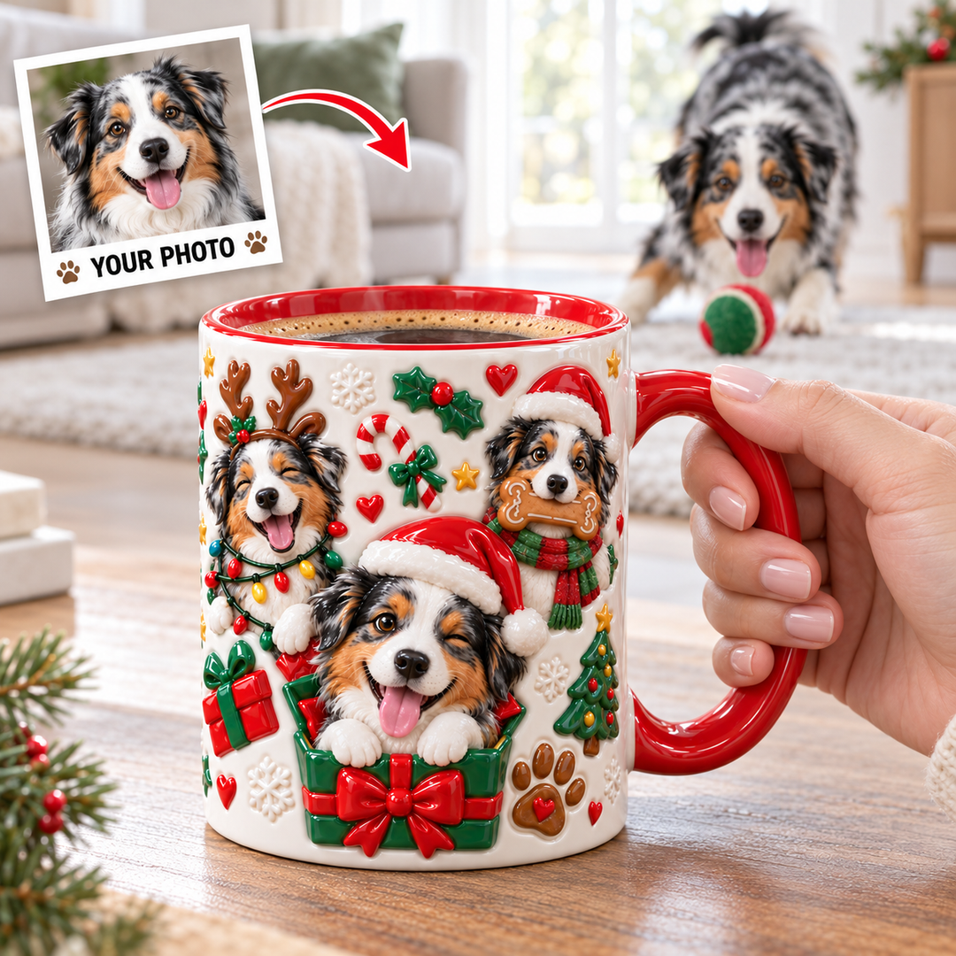 Aussie Portrait Christmas Personalized 3D Effect Printed Accent Mug UPL0TH006