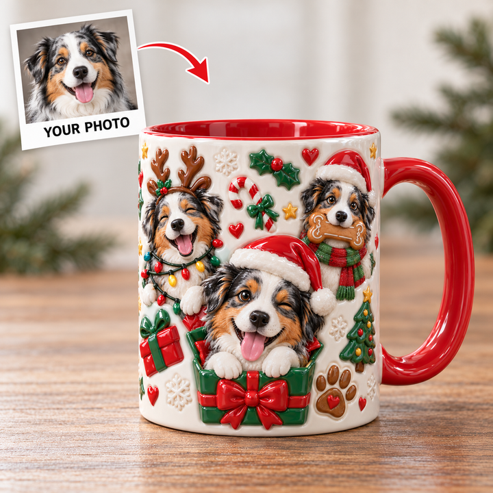 Aussie Portrait Christmas Personalized 3D Effect Printed Accent Mug UPL0TH006