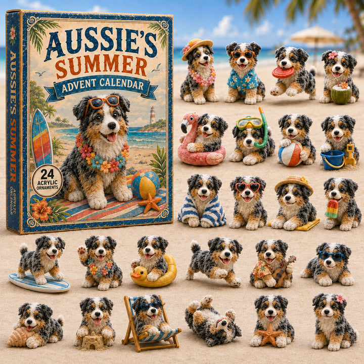 CHRISMAST KICKOFF 40% OFF - Aussie Summer Dog Advent Calendar 2026 - 24-Day Festive Countdown, Acrylic Charms Blind Box - Gift For Dog Lovers AC0TM101