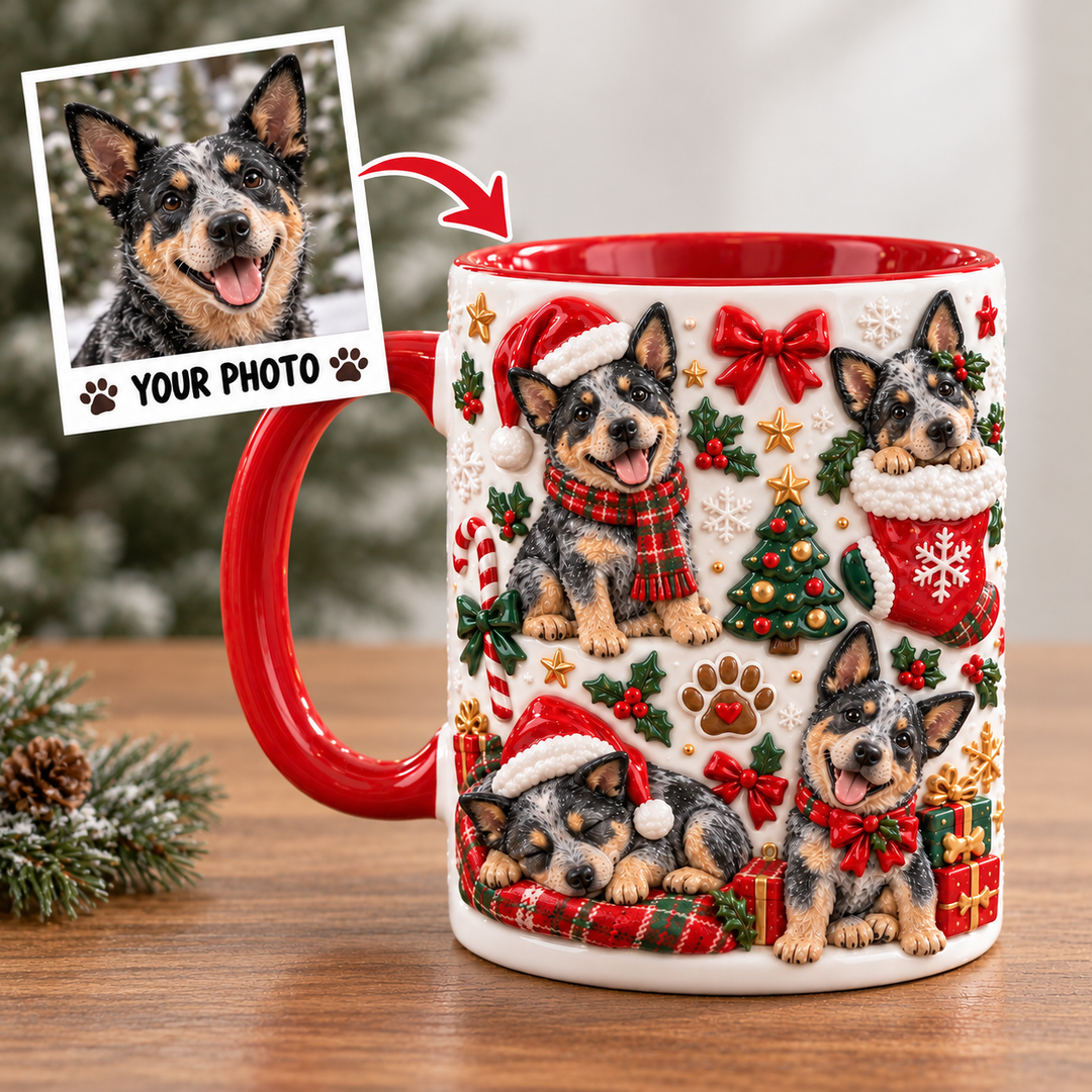 Australian Heeler Christmas Personalized 3D Effect Printed Accent Mug UPL0TH005