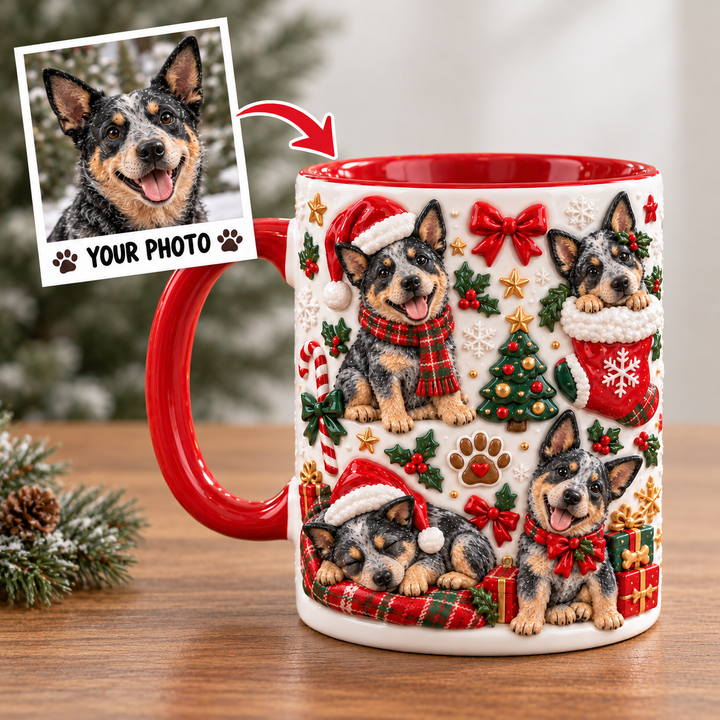 Australian Heeler Christmas Personalized 3D Effect Printed Accent Mug UPL0TH005