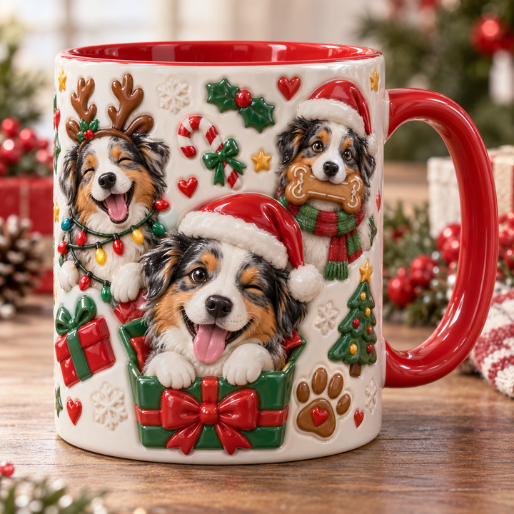 Australian Shepherd Christmas 3D Effect Printed Accent Mug NCU0TH045