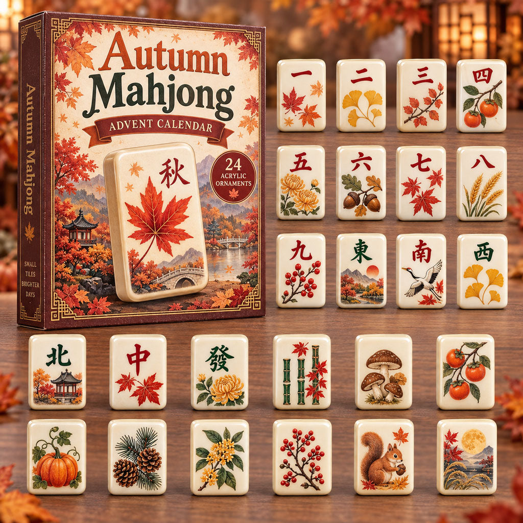 CHRISTMAS KICKOFF 40% OFF - Autumn Mahjong Advent Calendar 2026 - 24-Day Festive Countdown, Acrylic Charms Blind Box - Gift For Mahjong Lovers AC0NT276