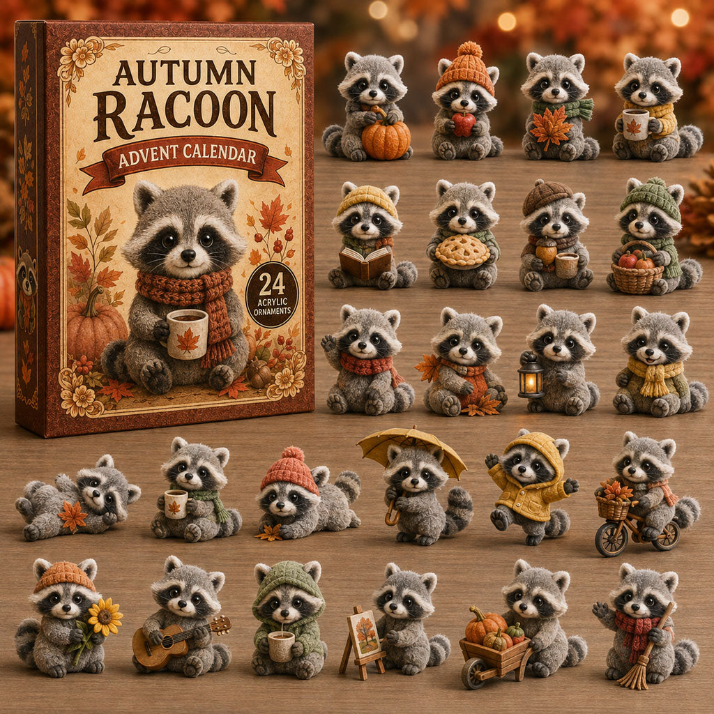 FALL KICKOFF 40% OFF - Autumn Raccoon Life Advent Calendar 2026 - 24-Day Festive Countdown, Acrylic Charms Blind Box - Gift For Raccoon Lovers AC0TM117