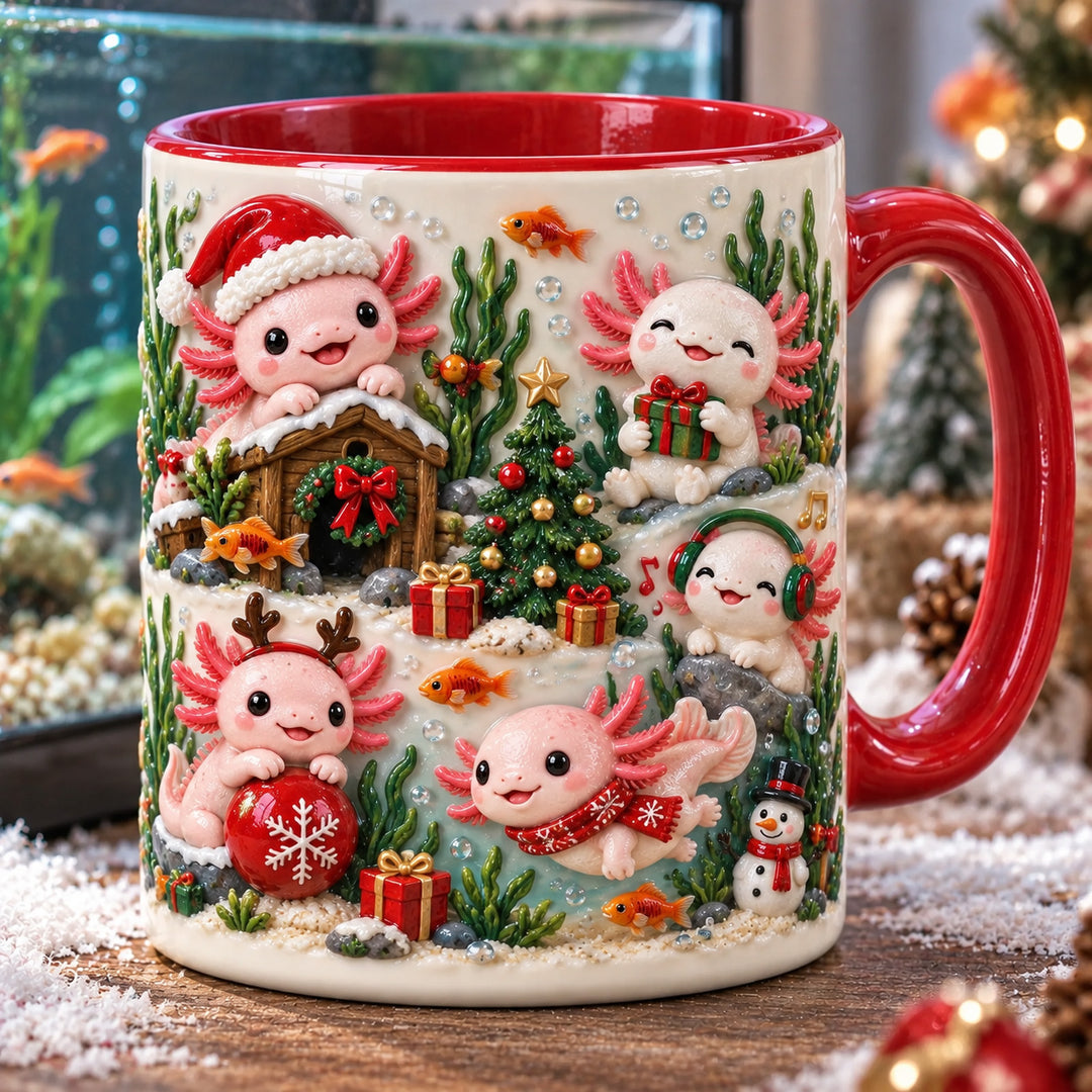 Axolotl Aquarium Life Christmas 3D Effect Printed Accent Mug NCU0HT202